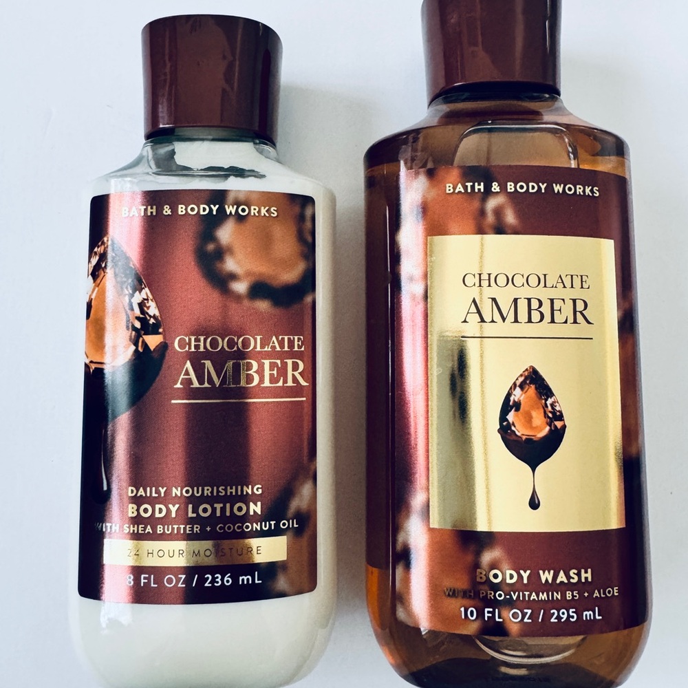 Bath & Body Works Chocolate Amber Body Wash & Lotion Set